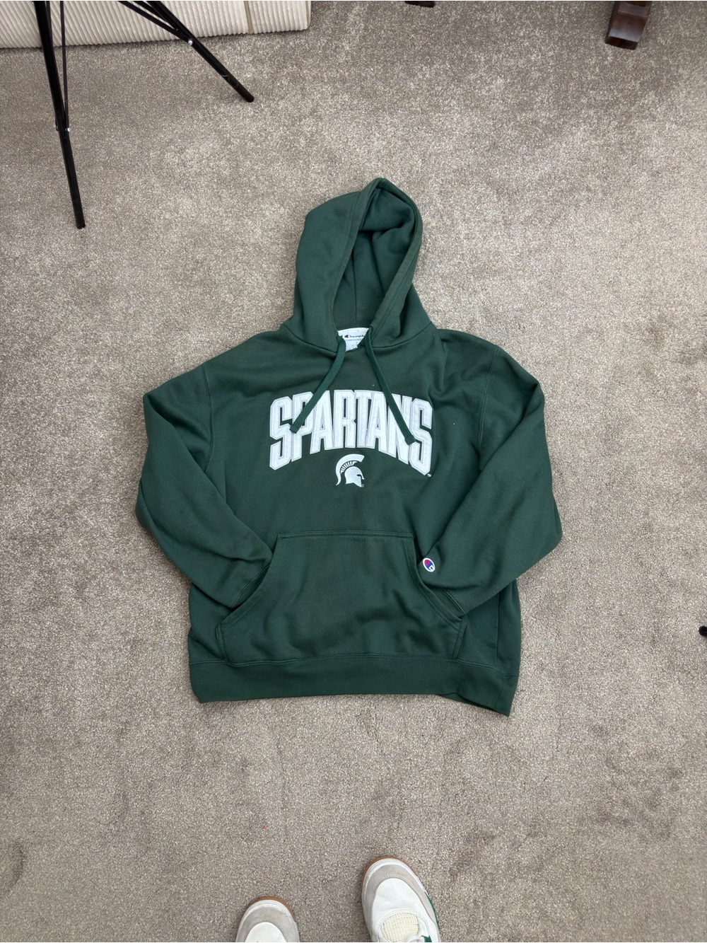 Champion Dark Green Hoodie with White Lettering